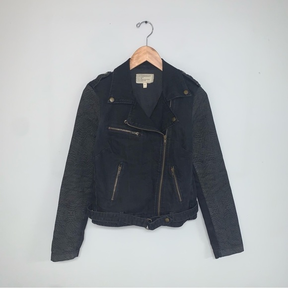 Current/Elliott "Easy Biker" Jacket Black Grey Dark Denim Moto Edgy Size Small - Picture 2 of 14